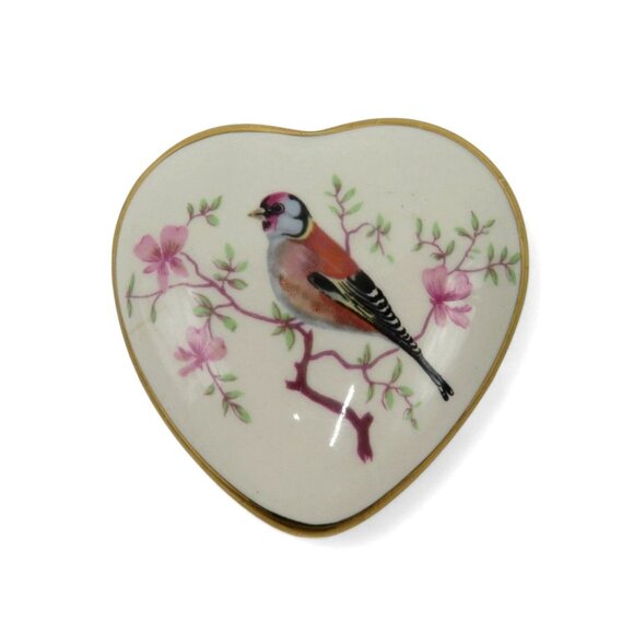 PALISSY England Porcelain Trinket Box Heart-Shaped with Bird Design Vintage - Picture 2 of 10